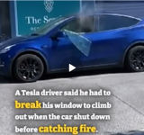 Driver Had to KICK-OUT WINDOW to Exit Tesla after it Shut Down then Went On Fire