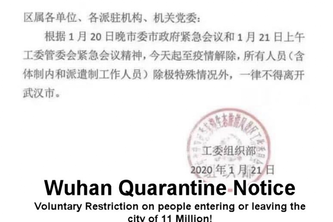 CHINA IMPOSES VOLUNTARY QUARANTINE OF WUHAN - 11 MILLION PEOPLE - OVER CORONAVIRUS SPREAD