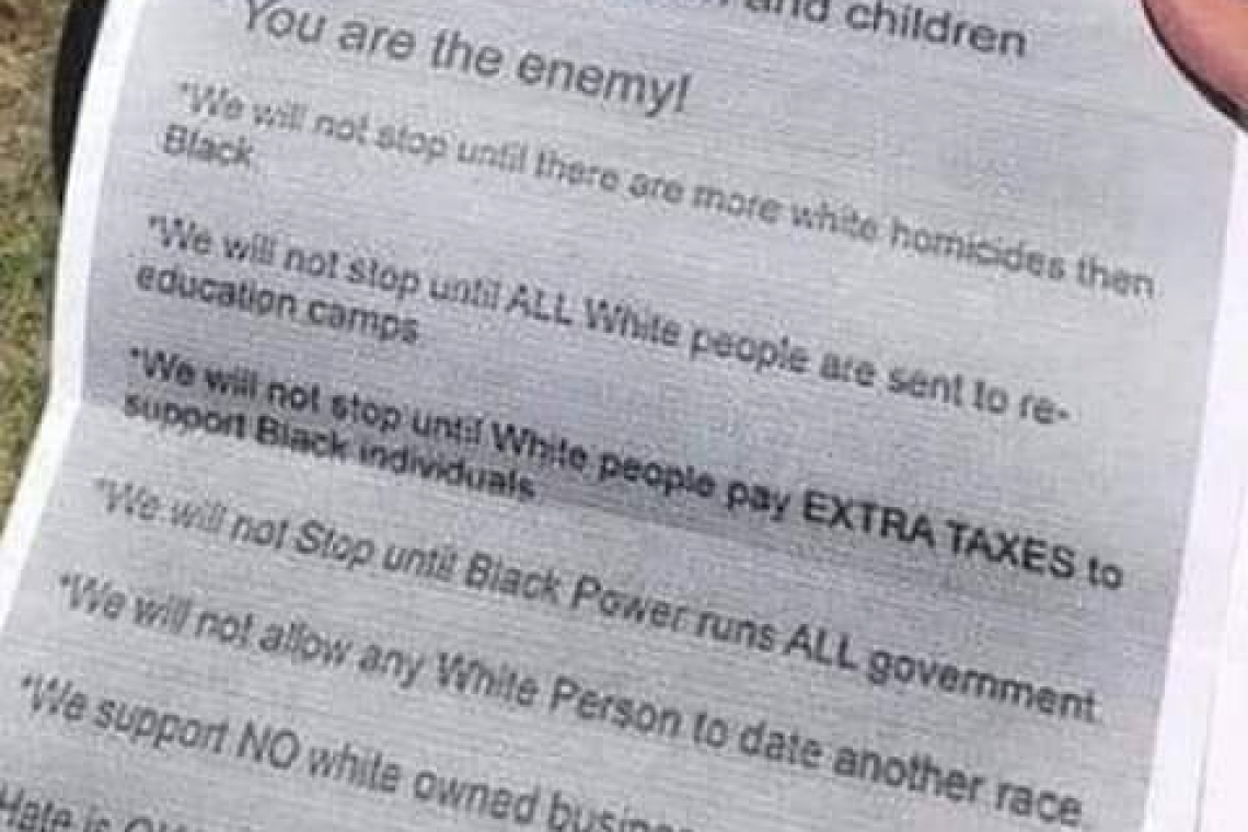 Black Lives Matter Fliers: WE ARE AT WAR; WHITE PEOPLE ARE THE ENEMY