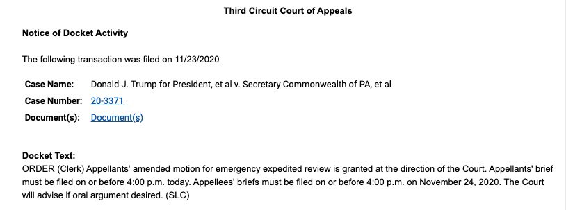 BREAKING: Third Circuit to Hear Trump Case (From PA) 3rd-Circuit-Expedite-ORDER