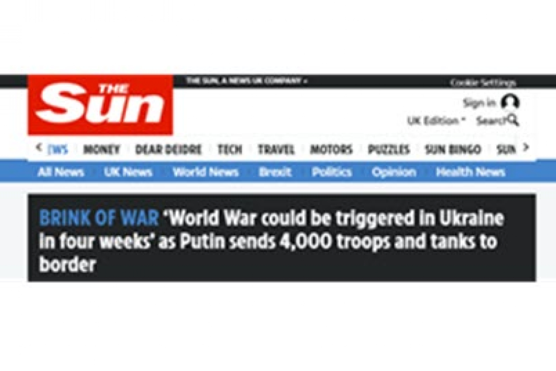 British Newspaper Headline ". . . World War . . . in Four Weeks" ---  Diplomat too: "A war with Russia is being worked out"
