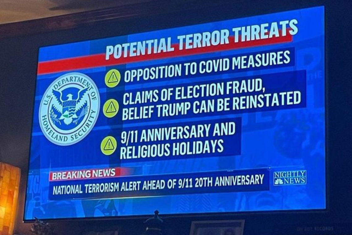 DHS TERROR ALERT: You are a Terror Threat for: Opposing COVID-19 Measures; Saying Election was Stolen, and Celebrate Religious Holidays