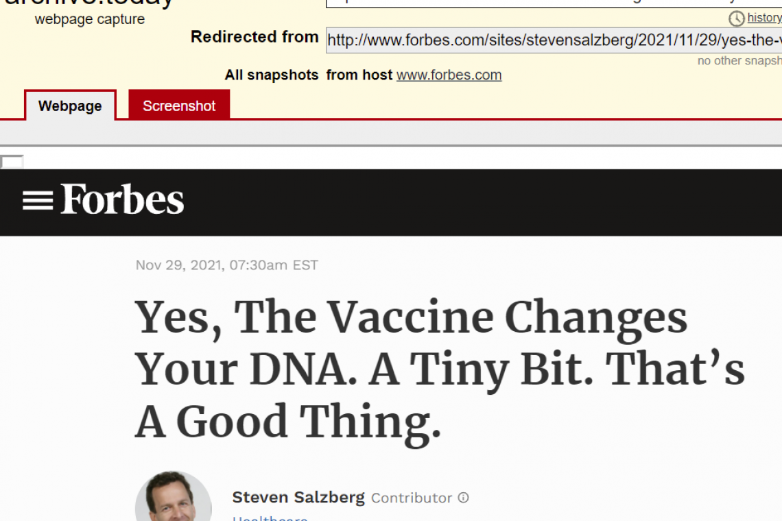 FORBES: Yes, the Vaccines Change your DNA . . . 