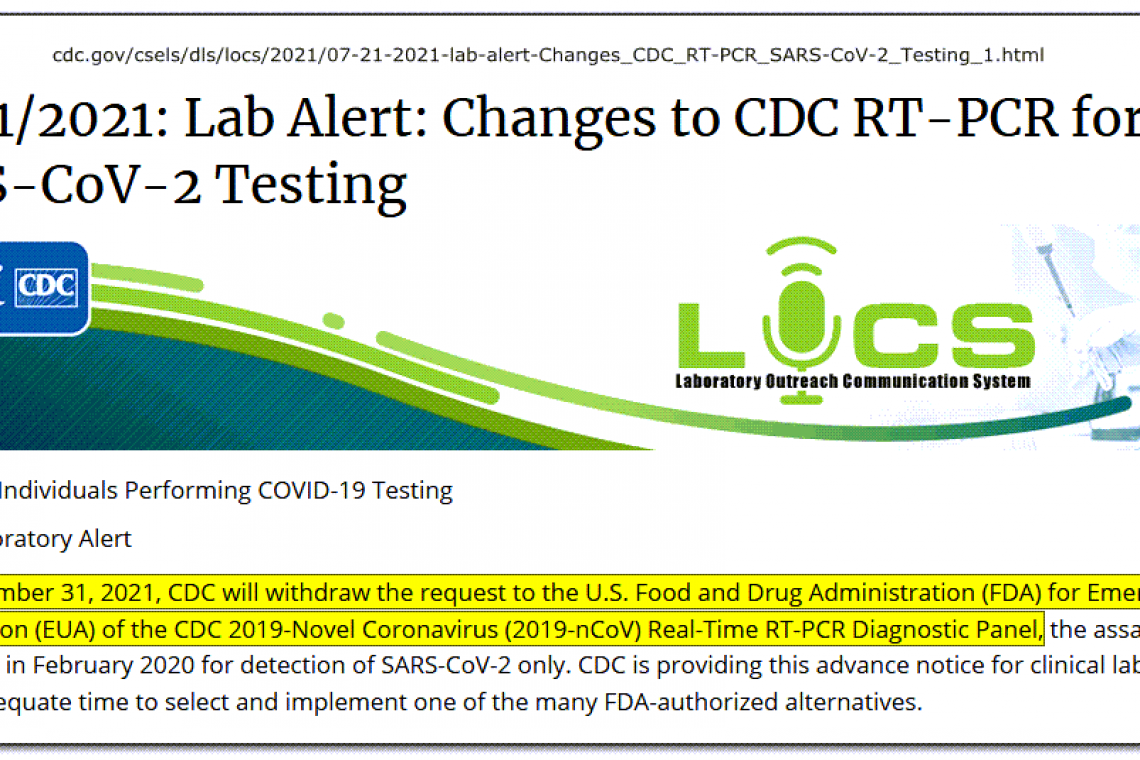 Today, 31 December, CDC to WITHDRAW Emergency Use Authorization for PCR Tests Used to Detect "COVID-19" - Epidemic was Total FRAUD