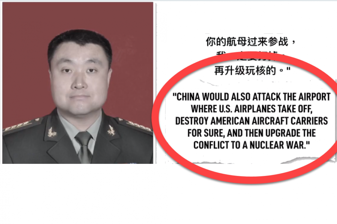 CHINA COLONEL ON TV: Will Sink US Aircraft Carriers, Escalate Immediately to Nuclear War with USA