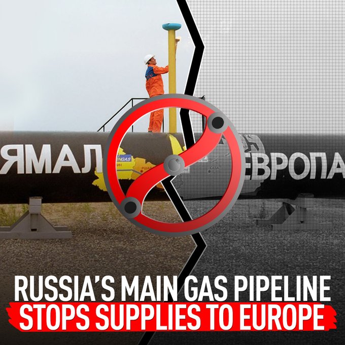 Russia’s main gas pipeline to Europe HALTS all supplies