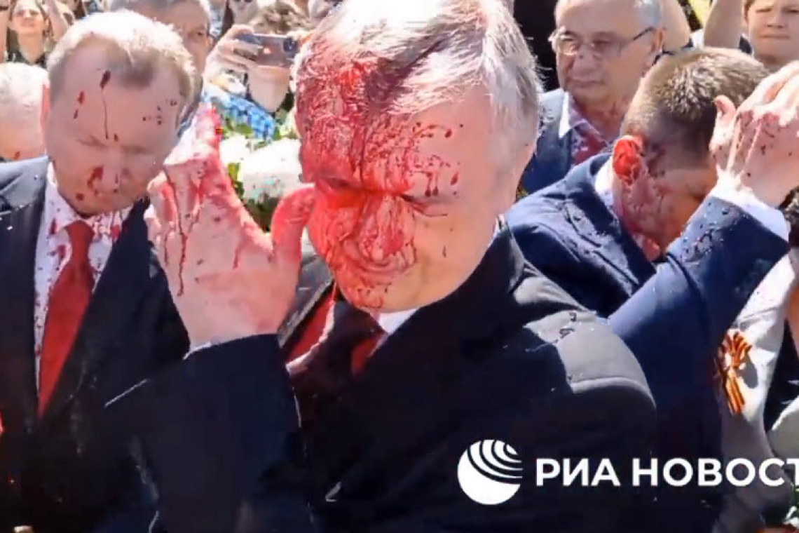 Russian Ambassador to Poland Hit With Red Paint