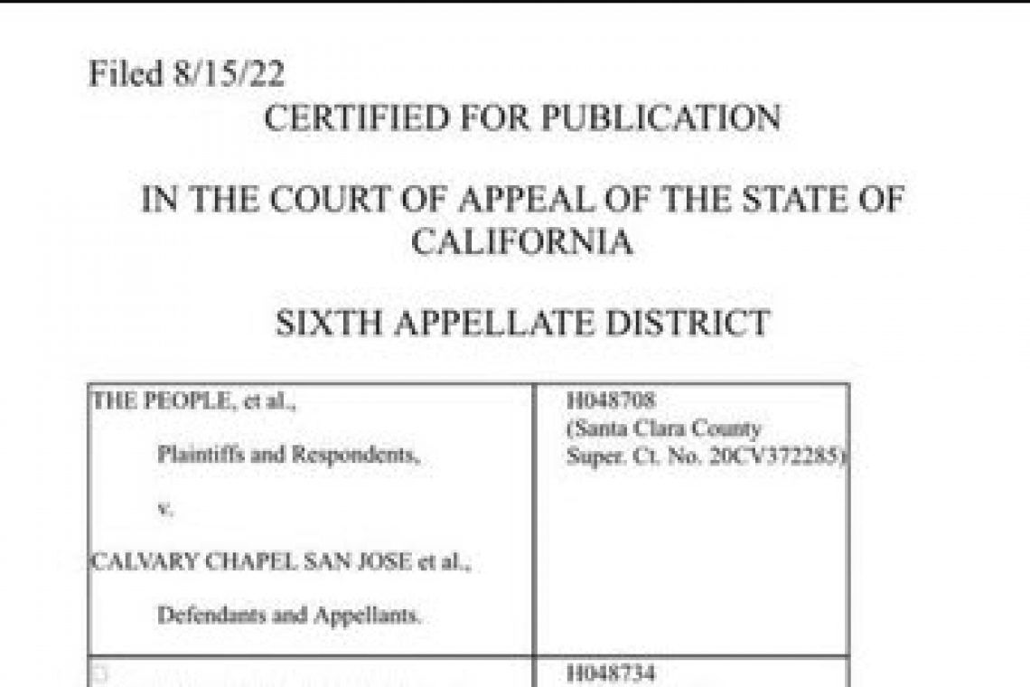 California Appeals Court: Public Health Orders Closing Churches UNCONSTITUIONAL