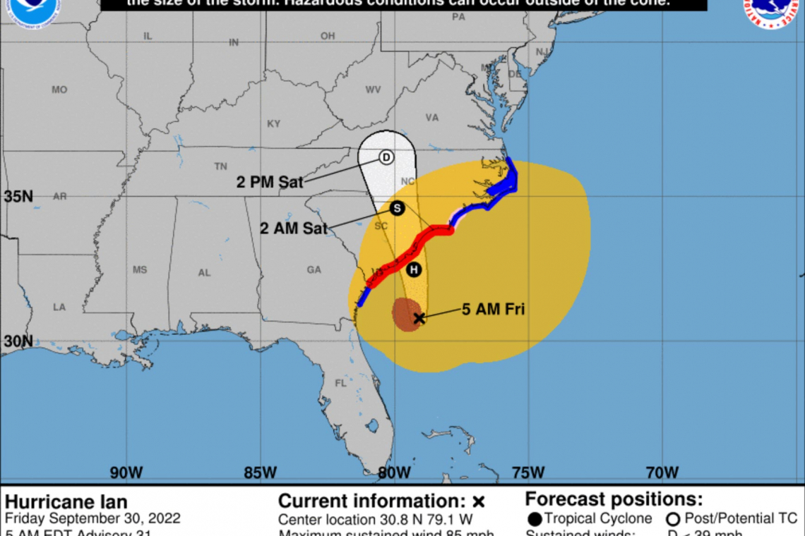 Ian Re-Strengthens Back Into a Hurricane - Headed into South Carolina
