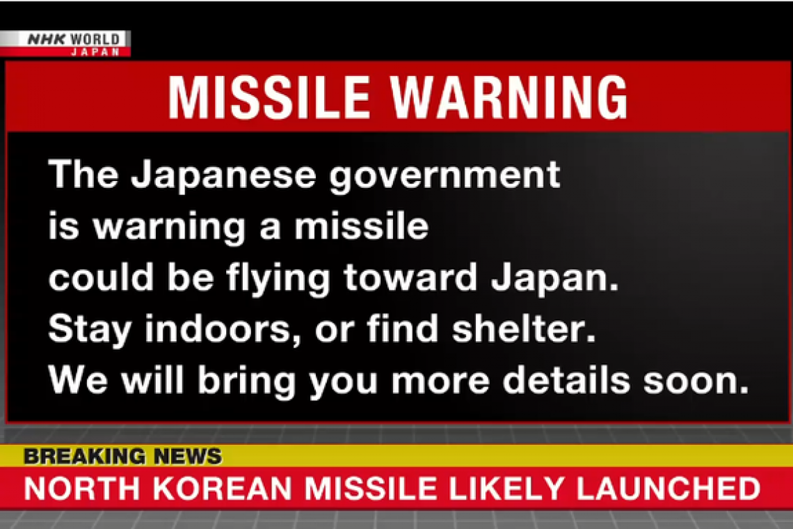 North Korea Missile Launch - Japan Citizens Told "Take Cover Immediately" UPDATE: AIMED AT HAWAII