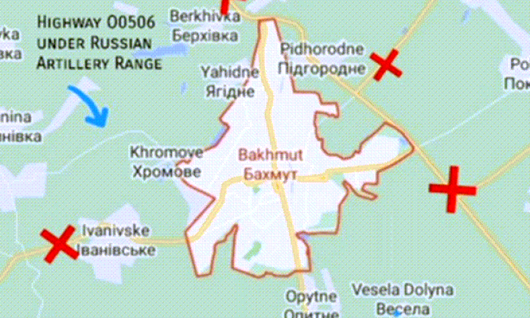Bakhmut, Ukraine within 10KM of Encirclement; Supply Routes for Ukraine Troops CUT OFF
