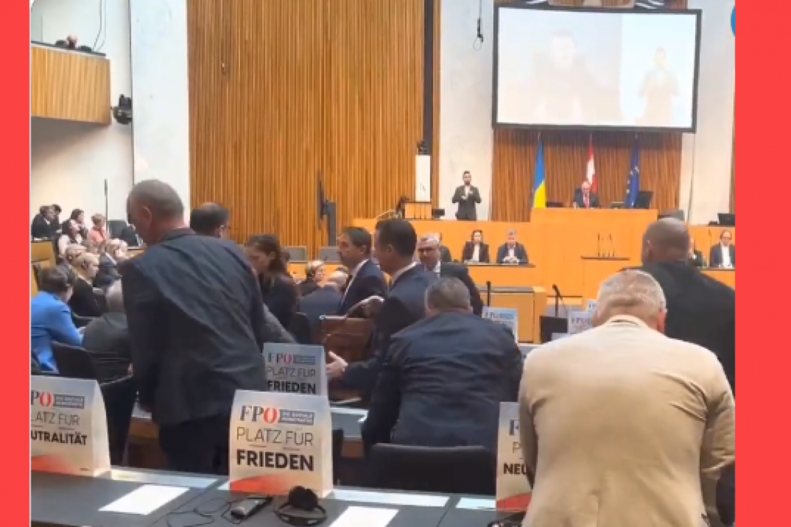 WHOA!   Members of Austria Parliament WALK-OUT for Zelensky Video Speech