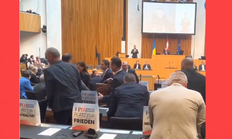 WHOA!   Members of Austria Parliament WALK-OUT for Zelensky Video Speech