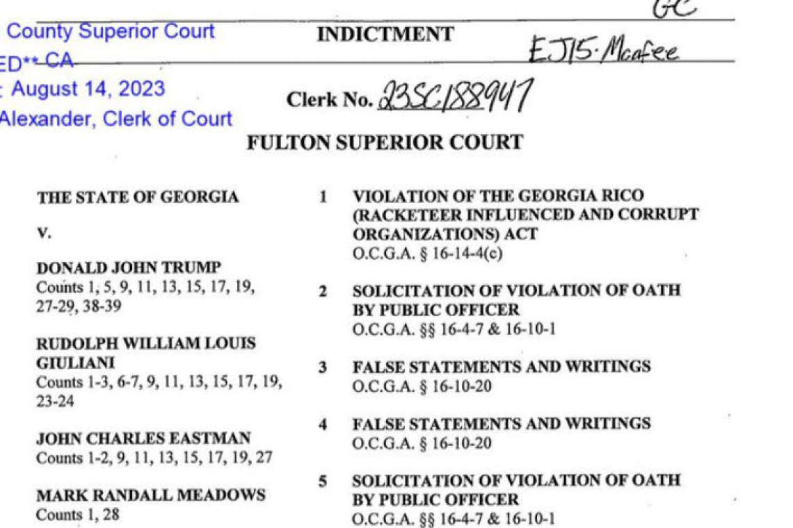 TRUMP INDICTED IN GEORGIA - 41 COUNT INDICTMENT AGAINST TRUMP AND 18 OTHERS . . . .