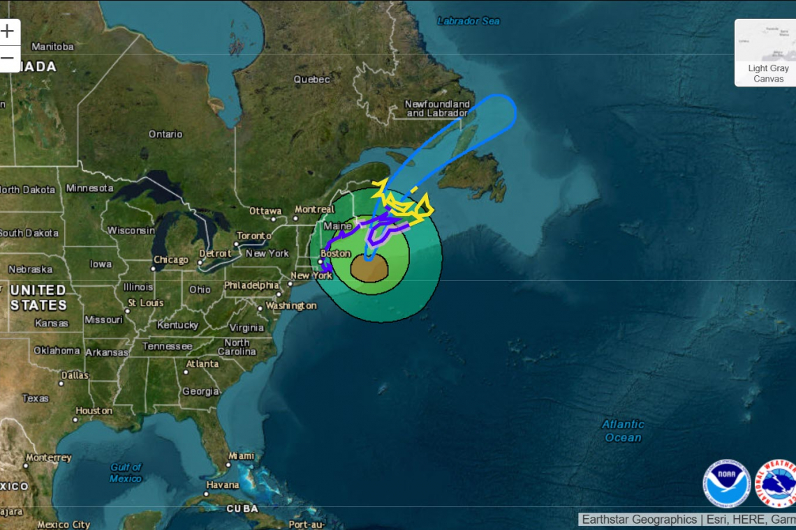 Post-Tropical Hurricane "Lee" Pounding Boston through Maine and Nova Scotia; 80MPH Winds