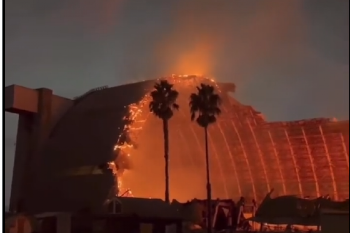 Fire Destroys Historic Hangar at Tustin Air Base, California