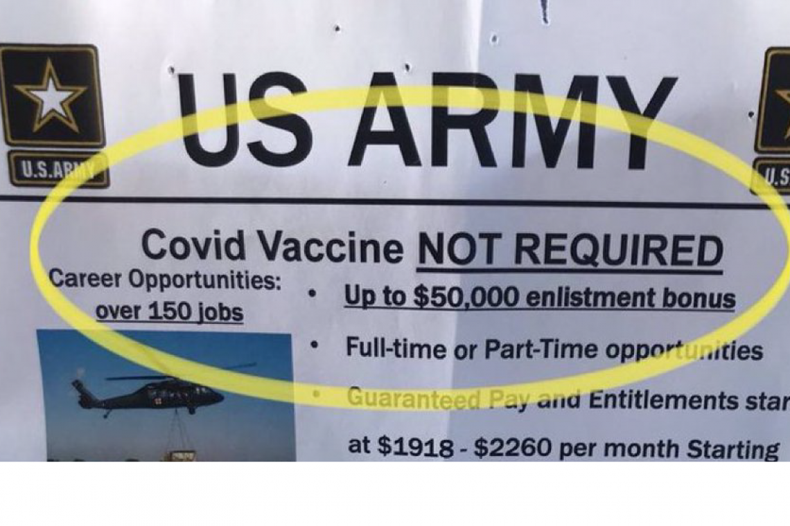 WHOA!  New U.S. Army Recruitment Poster: "COVID Vaccine NOT REQUIRED"