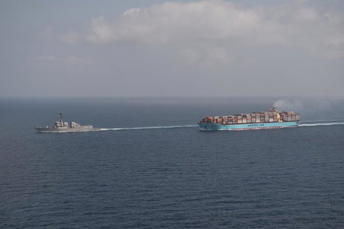 U.S. Navy Escorting Merchant Ships in Red Sea