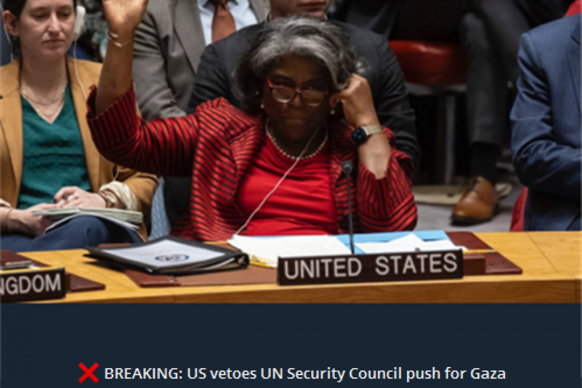 United States VETOES Gaza Ceasefire Resolution - Again