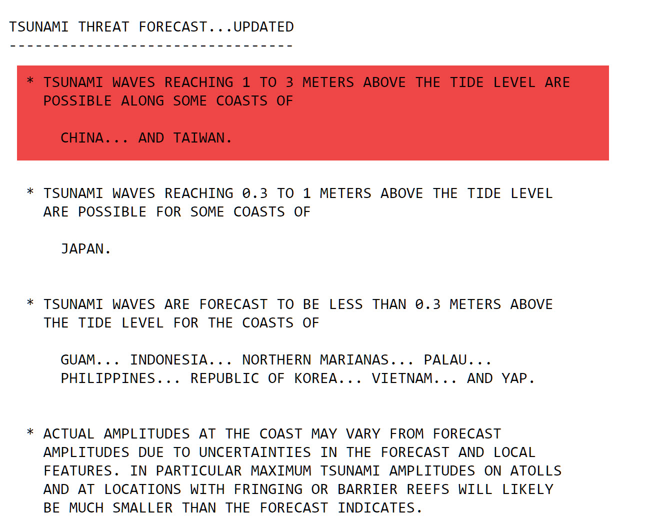 TSUNAMI UPDATE