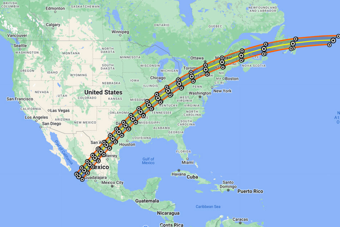 Eclipse Viewing Map REVISED for More Precise Measurements