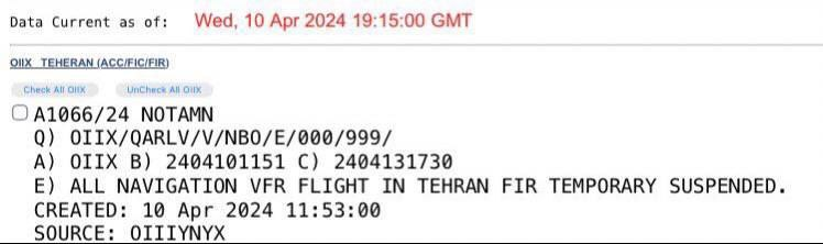 Iran SUSPENDS ALL FLIGHTS - No Reason Given