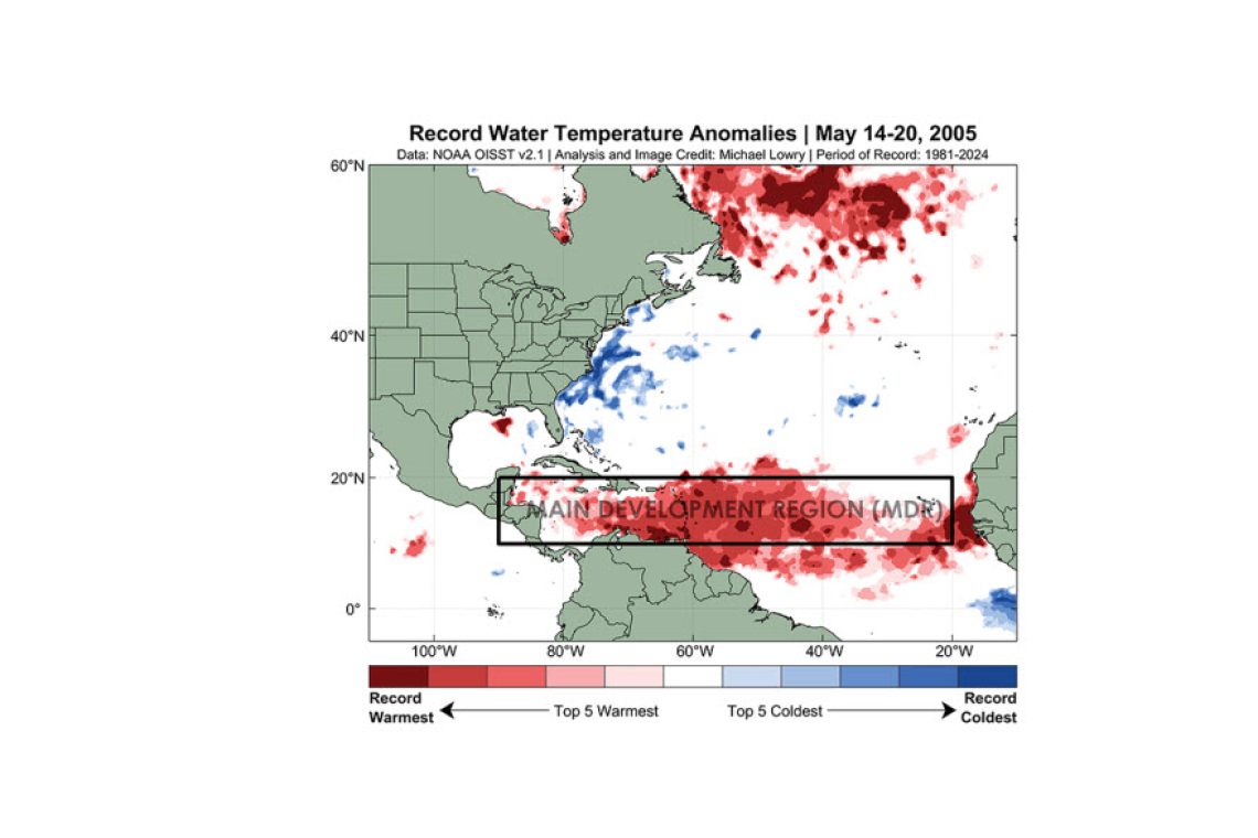 This Was the Atlantic Ocean Heat Anomaly in 2005 that Spawned Hurricane Katrina . . .Now Look at THIS Year