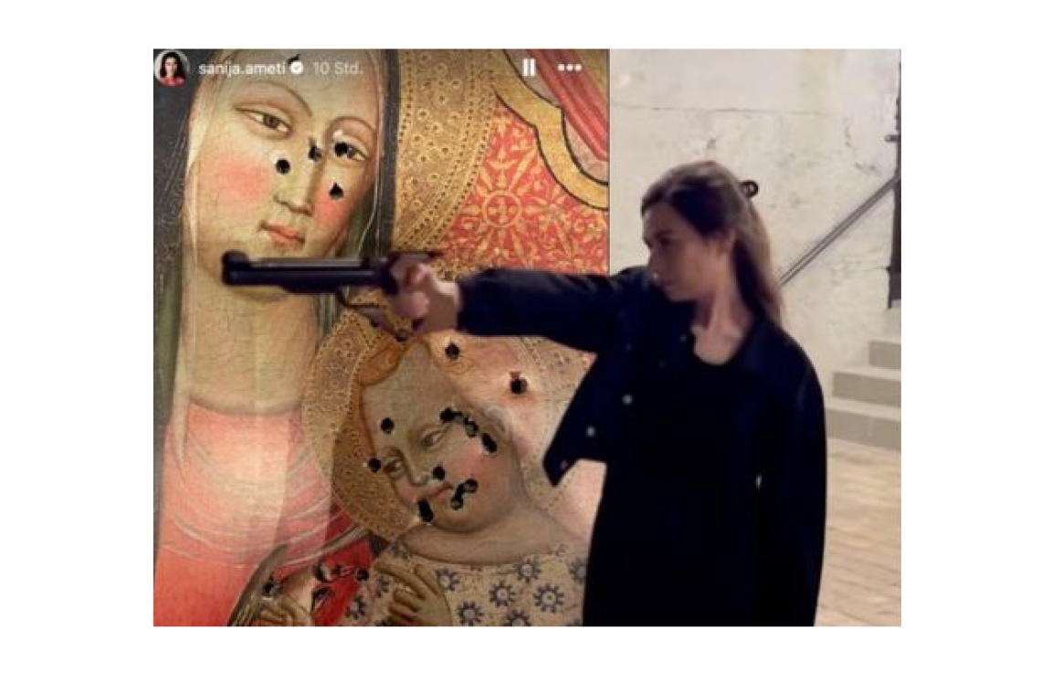 Swiss Politician Photos Herself SHOOTING image of Blessed Virgin Mary and Jesus