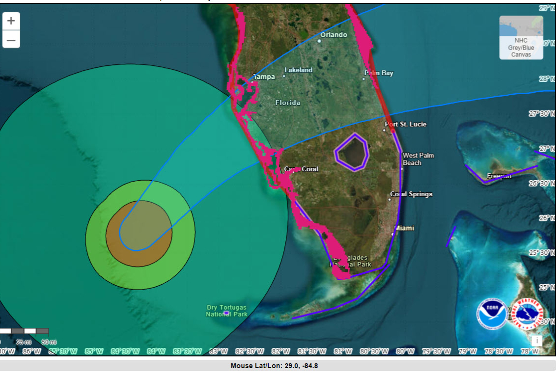 1:00 PM EDT - Tropical-Storm-Force Winds &quot;Just Offshore&quot; of Florida Gulf Coastline