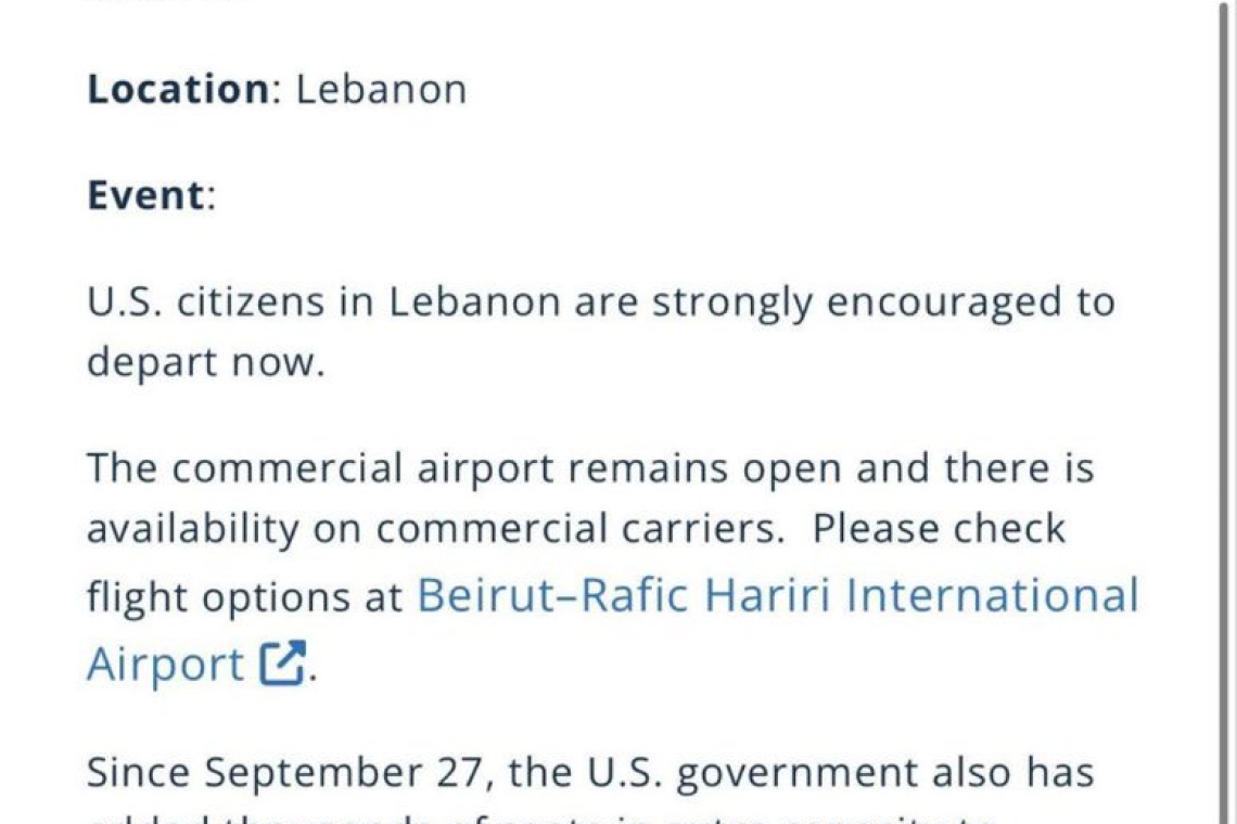 U.S. Embassy in Beirut issues URGENT and IMMEDIATE Warning: &quot;Leave Lebanon NOW!&quot;