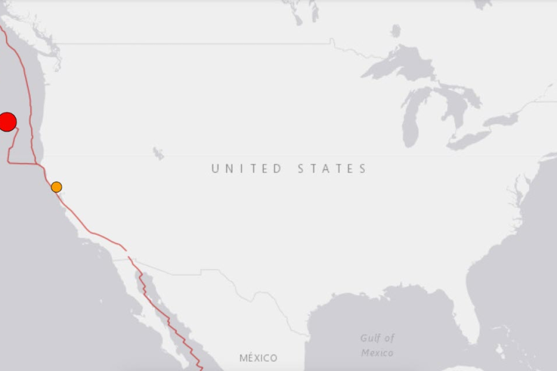 Strong Magnitude 6.0 Quake Hits Cascadia Subduction Zone off US West Coast