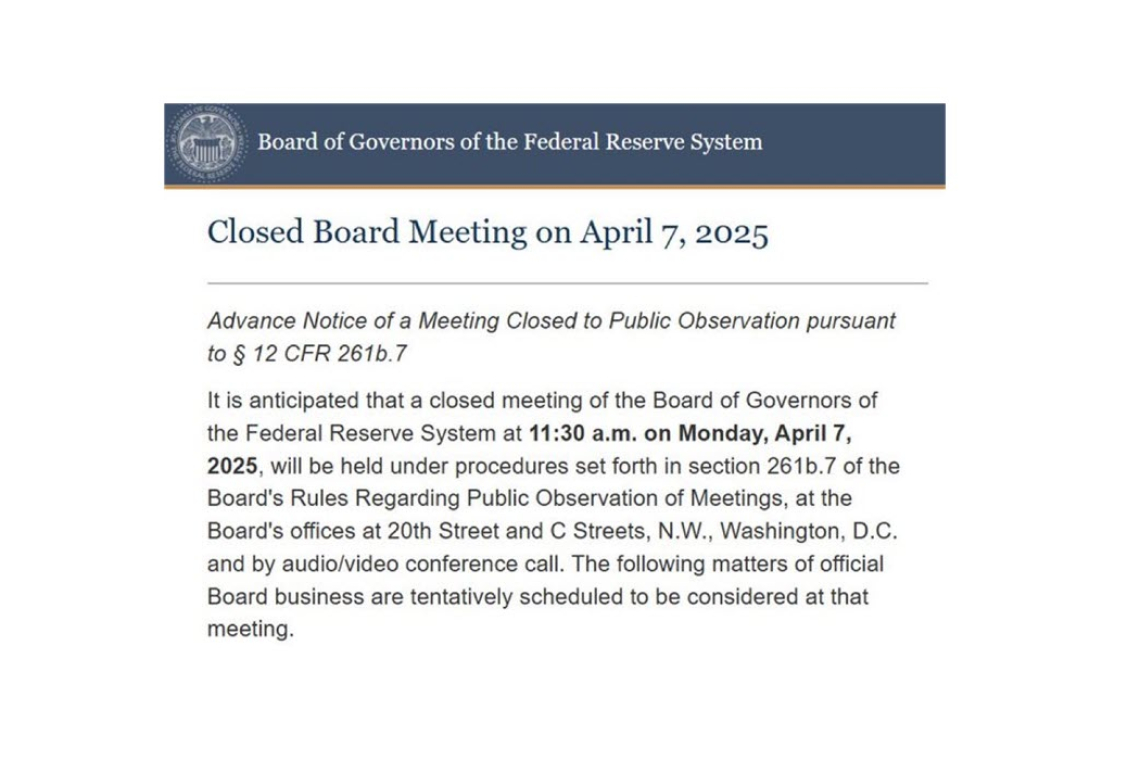 Federal Reserve Calls EMERGECY MEETING Today - Public NOT ALLOWED IN