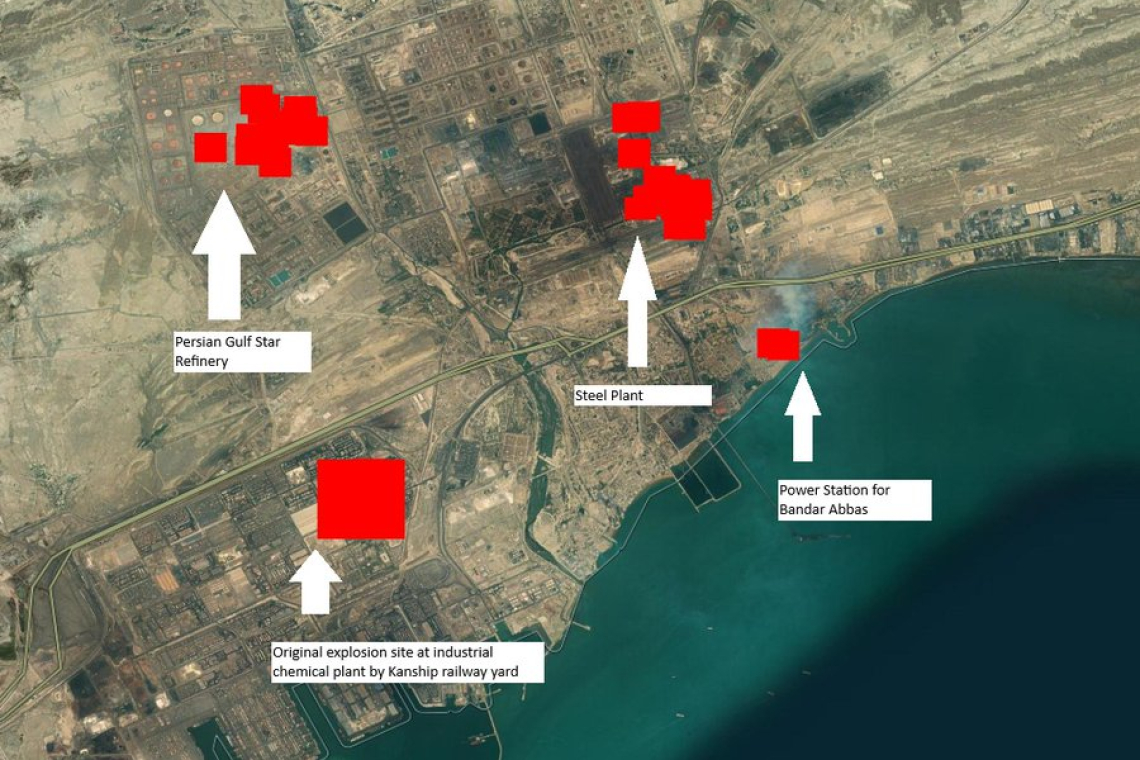 After Large Explosion at Port of Bandar Abbas, Iran now seeing fires/explosions at multiple other sites