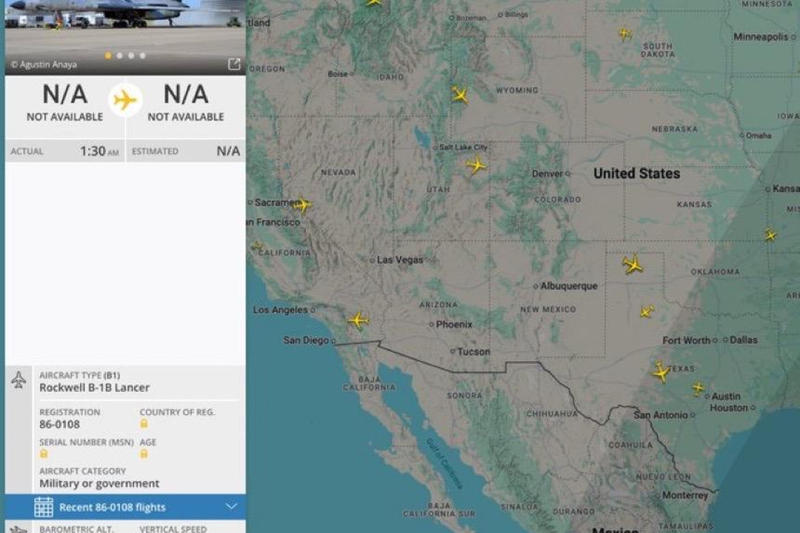 B-1B LANCER BOMBER NOW AIRBORNE — VISIBLE ON CIVILIAN RADAR