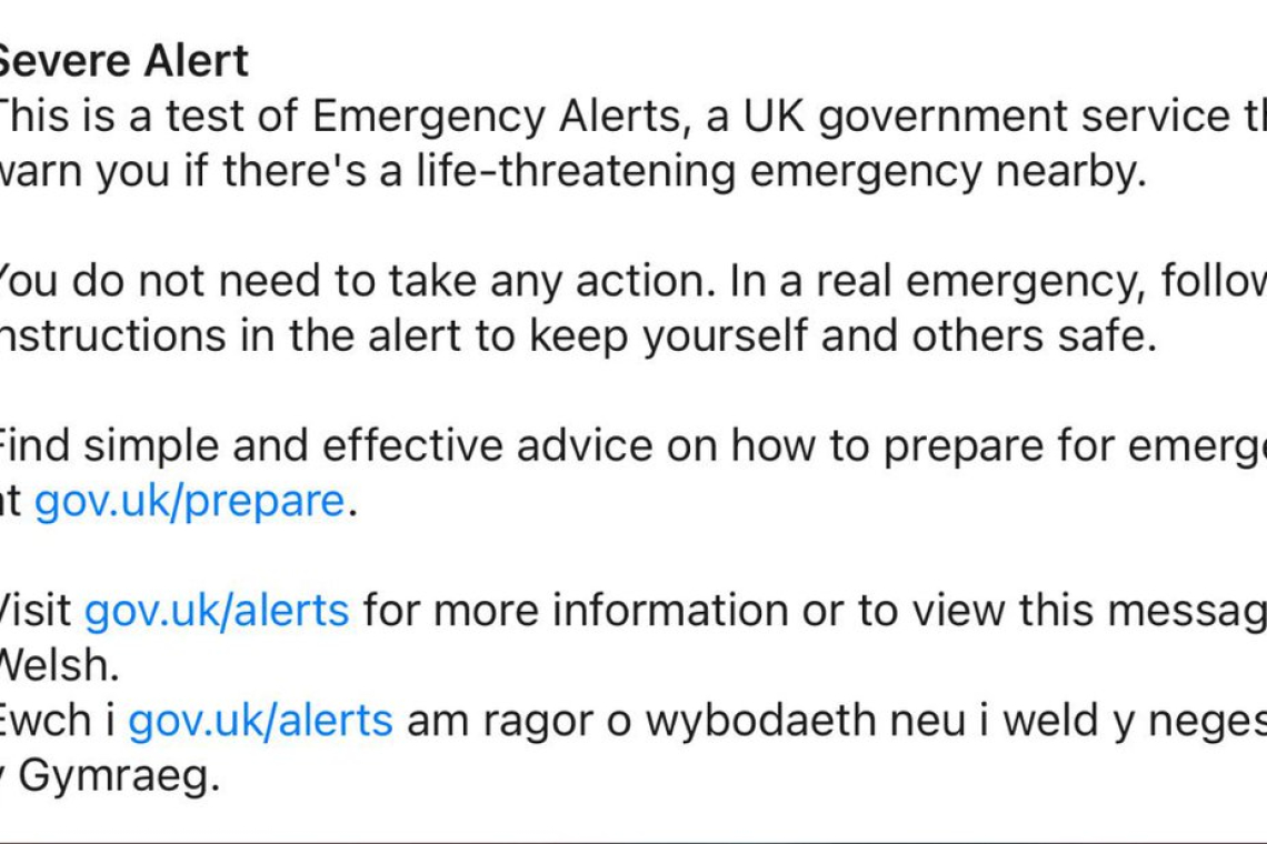 MILLIONS OF UK MOBILE PHONES RECEIVE TEST MESSAGE 