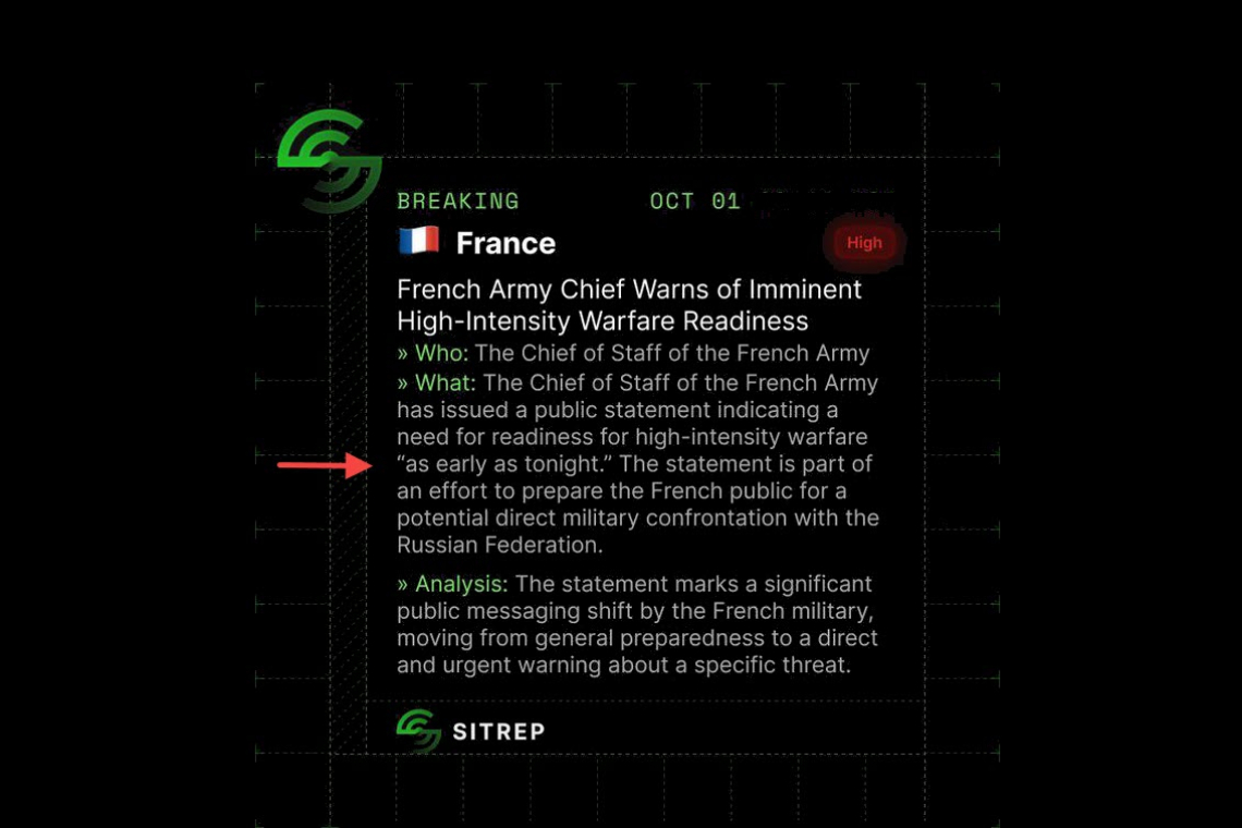 ***** FLASH TRAFFIC ***** URGENT ***** France Army Chief Remarks