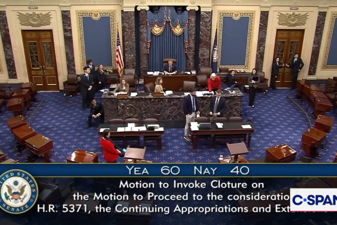 U.S. Senate Advances a Bill to Re-Open Gov't: 60-40