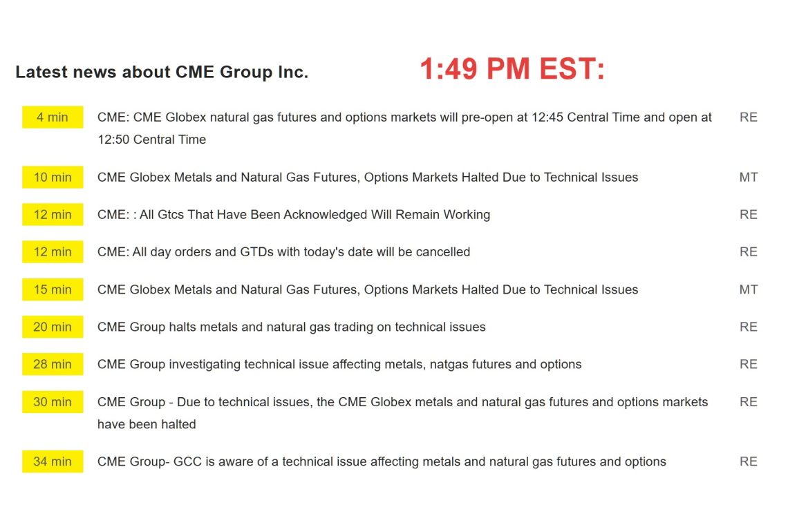 CME Group Suspends Metals and Natural Gas Trading